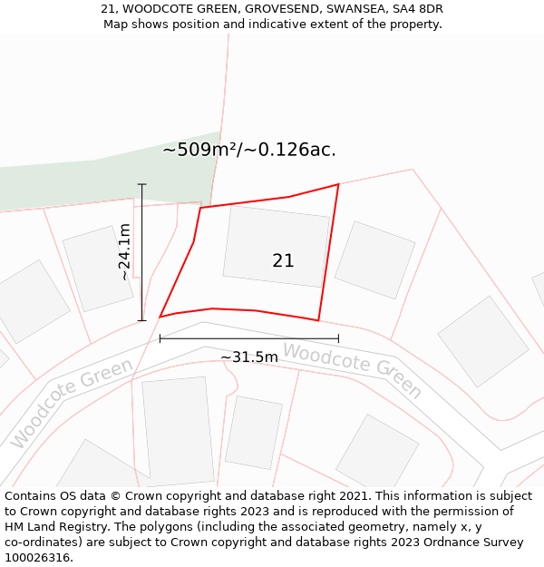 21, WOODCOTE GREEN, GROVESEND, SWANSEA, SA4 8DR: Plot and title map