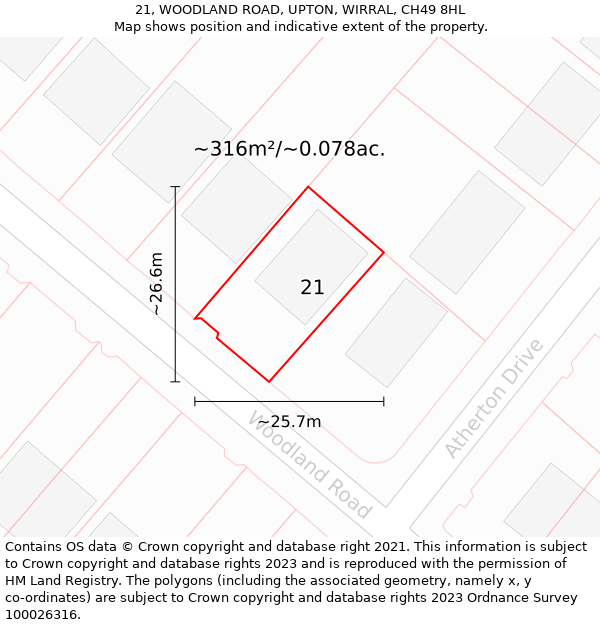 21, WOODLAND ROAD, UPTON, WIRRAL, CH49 8HL: Plot and title map