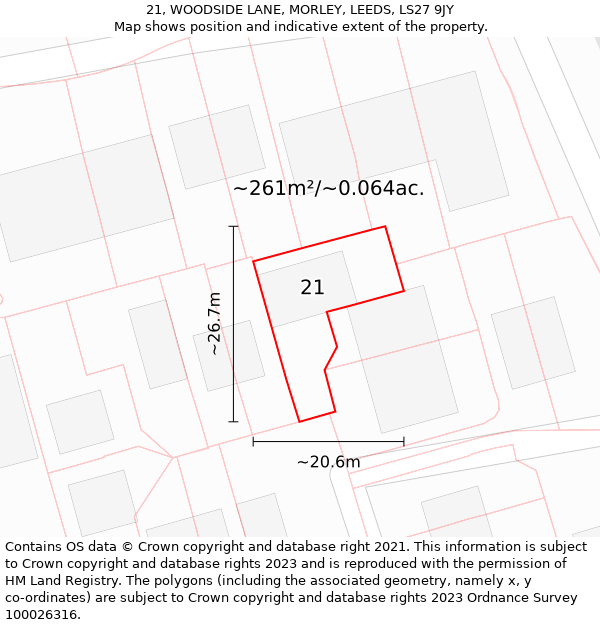 21, WOODSIDE LANE, MORLEY, LEEDS, LS27 9JY: Plot and title map