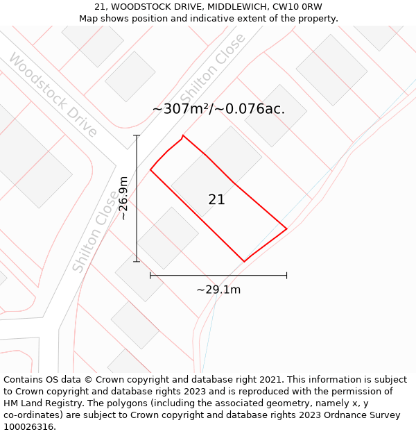 21, WOODSTOCK DRIVE, MIDDLEWICH, CW10 0RW: Plot and title map