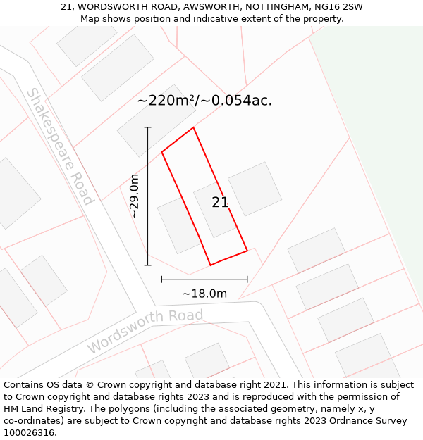 21, WORDSWORTH ROAD, AWSWORTH, NOTTINGHAM, NG16 2SW: Plot and title map