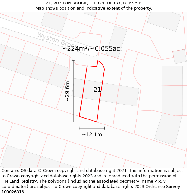 21, WYSTON BROOK, HILTON, DERBY, DE65 5JB: Plot and title map