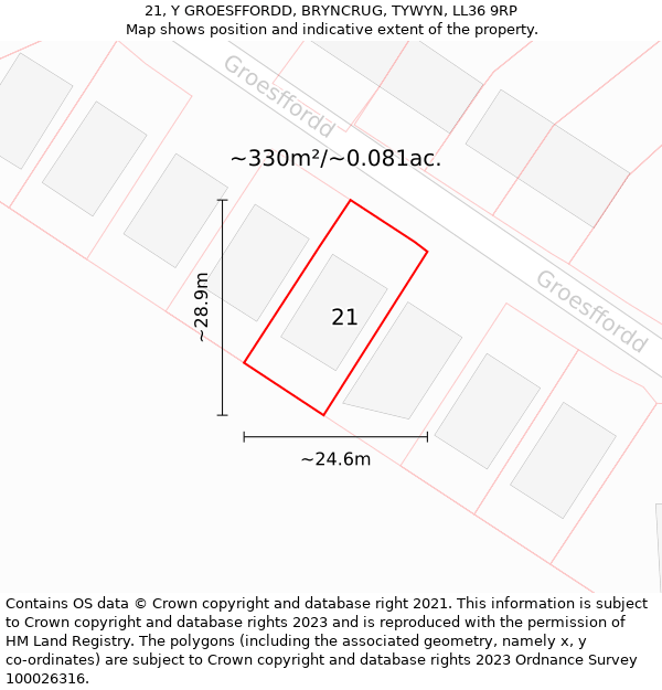21, Y GROESFFORDD, BRYNCRUG, TYWYN, LL36 9RP: Plot and title map