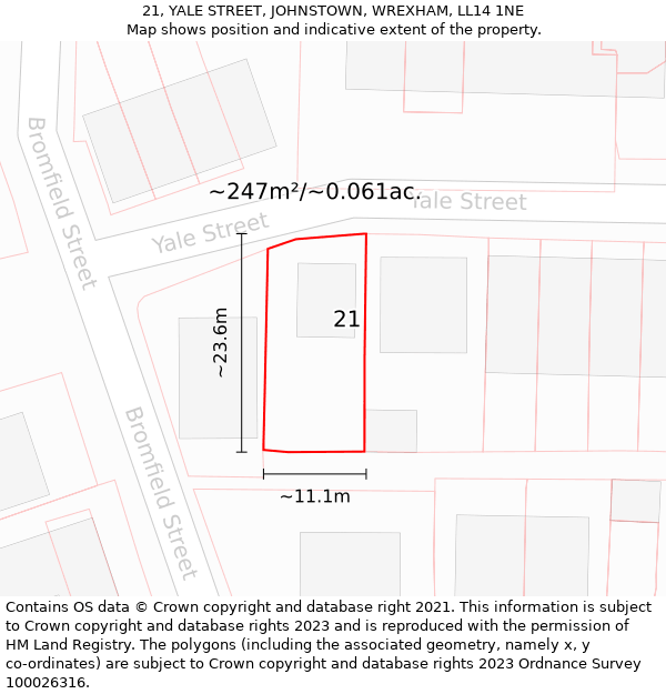 21, YALE STREET, JOHNSTOWN, WREXHAM, LL14 1NE: Plot and title map