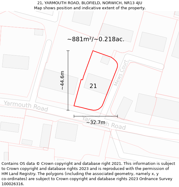 21, YARMOUTH ROAD, BLOFIELD, NORWICH, NR13 4JU: Plot and title map