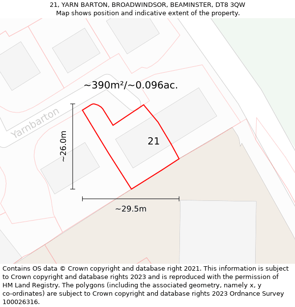 21, YARN BARTON, BROADWINDSOR, BEAMINSTER, DT8 3QW: Plot and title map