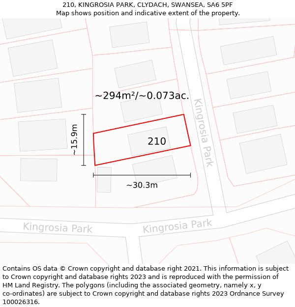 210, KINGROSIA PARK, CLYDACH, SWANSEA, SA6 5PF: Plot and title map