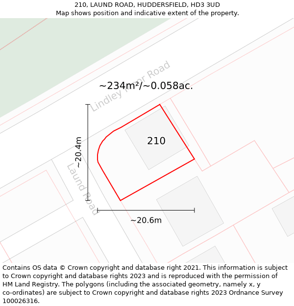 210, LAUND ROAD, HUDDERSFIELD, HD3 3UD: Plot and title map