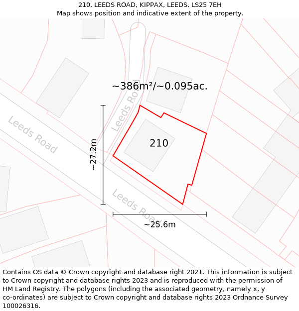 210, LEEDS ROAD, KIPPAX, LEEDS, LS25 7EH: Plot and title map