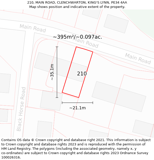 210, MAIN ROAD, CLENCHWARTON, KING'S LYNN, PE34 4AA: Plot and title map