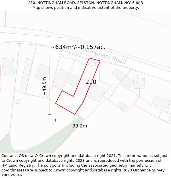 210, NOTTINGHAM ROAD, SELSTON, NOTTINGHAM, NG16 6AB: Plot and title map