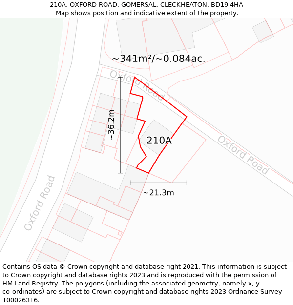 210A, OXFORD ROAD, GOMERSAL, CLECKHEATON, BD19 4HA: Plot and title map