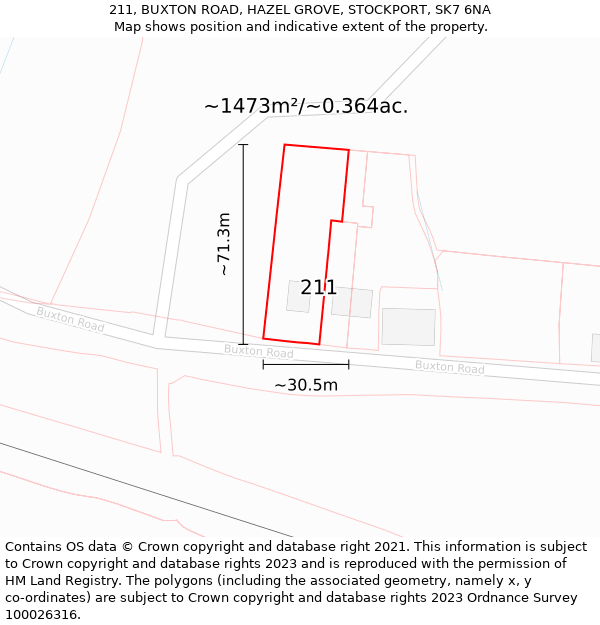 211, BUXTON ROAD, HAZEL GROVE, STOCKPORT, SK7 6NA: Plot and title map