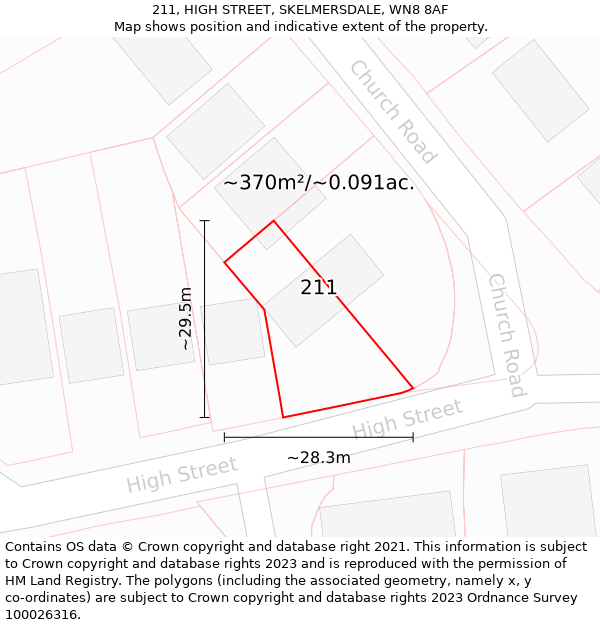 211, HIGH STREET, SKELMERSDALE, WN8 8AF: Plot and title map