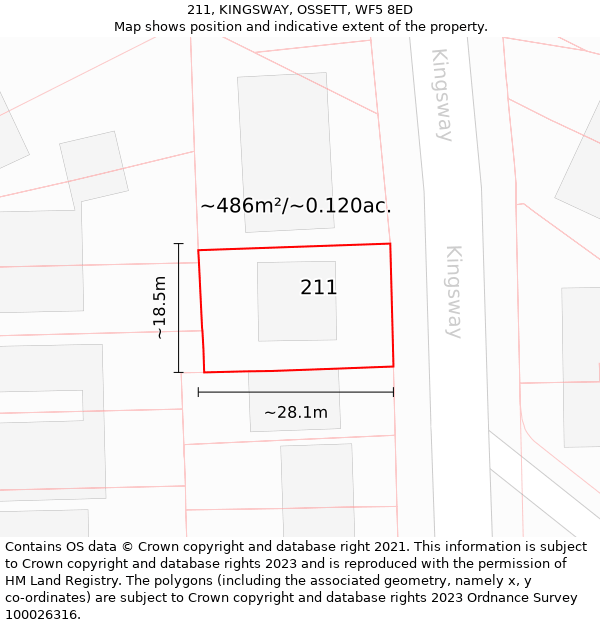 211, KINGSWAY, OSSETT, WF5 8ED: Plot and title map