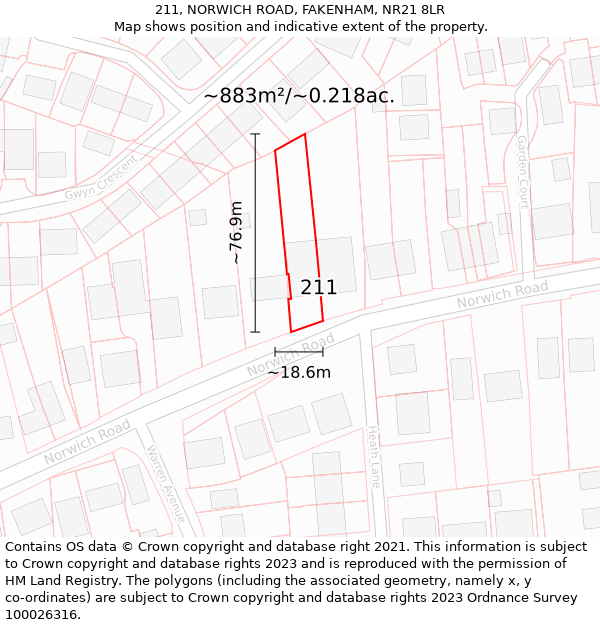 211, NORWICH ROAD, FAKENHAM, NR21 8LR: Plot and title map