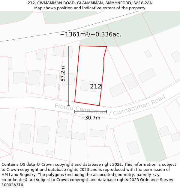 212, CWMAMMAN ROAD, GLANAMMAN, AMMANFORD, SA18 2AN: Plot and title map