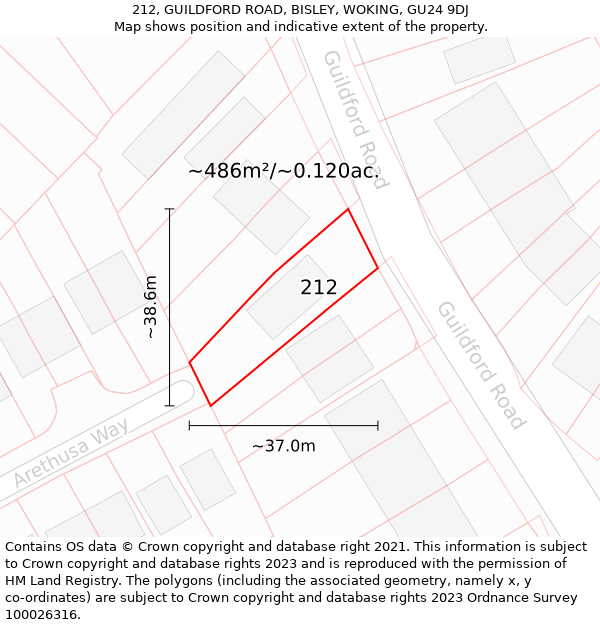 212, GUILDFORD ROAD, BISLEY, WOKING, GU24 9DJ: Plot and title map