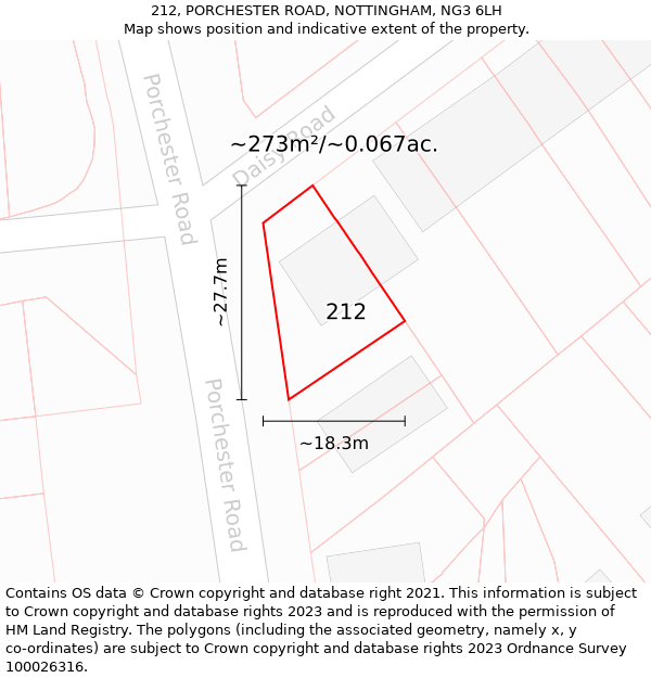 212, PORCHESTER ROAD, NOTTINGHAM, NG3 6LH: Plot and title map