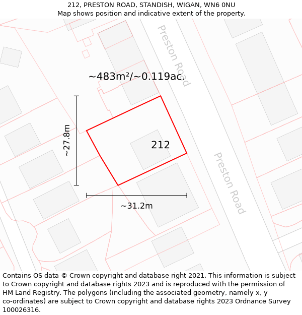 212, PRESTON ROAD, STANDISH, WIGAN, WN6 0NU: Plot and title map