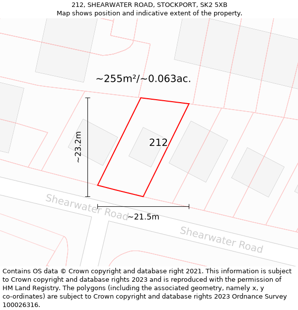 212, SHEARWATER ROAD, STOCKPORT, SK2 5XB: Plot and title map
