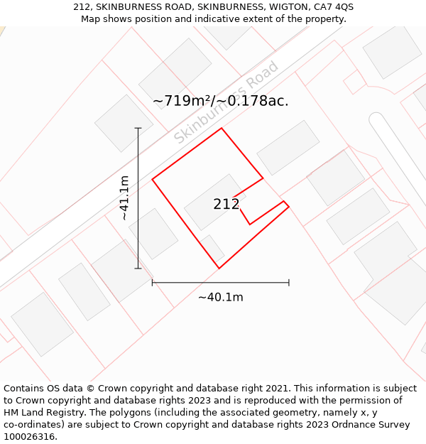 212, SKINBURNESS ROAD, SKINBURNESS, WIGTON, CA7 4QS: Plot and title map