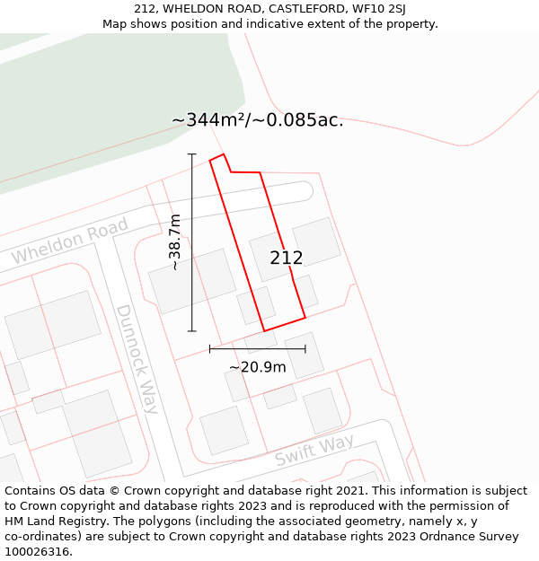 212, WHELDON ROAD, CASTLEFORD, WF10 2SJ: Plot and title map