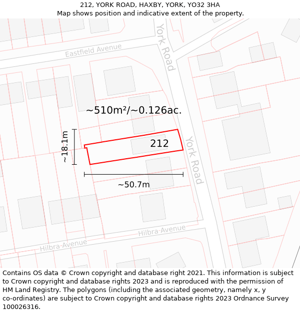 212, YORK ROAD, HAXBY, YORK, YO32 3HA: Plot and title map