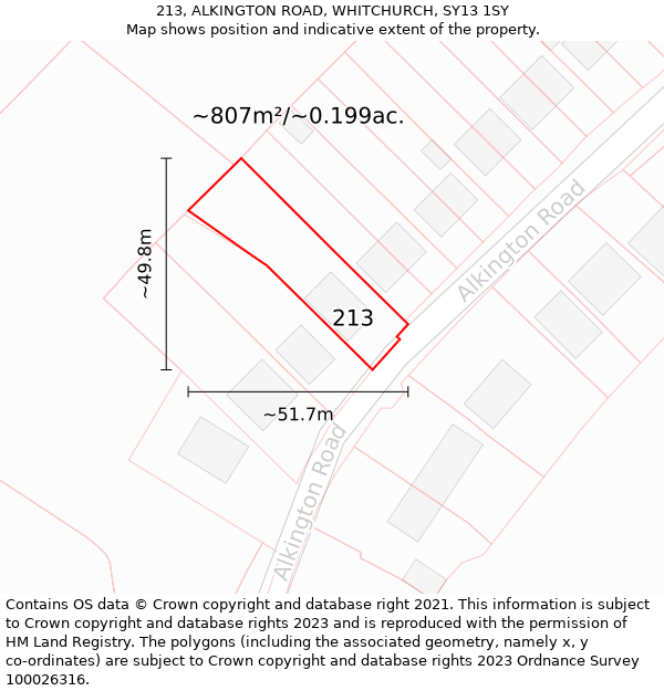 213, ALKINGTON ROAD, WHITCHURCH, SY13 1SY: Plot and title map