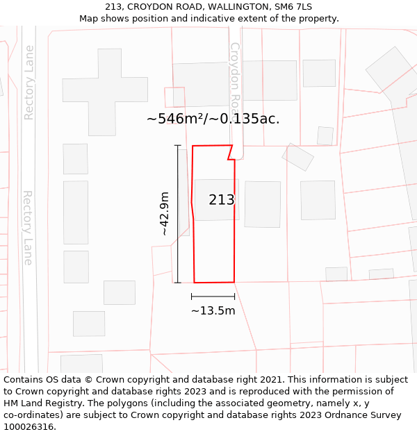 213, CROYDON ROAD, WALLINGTON, SM6 7LS: Plot and title map