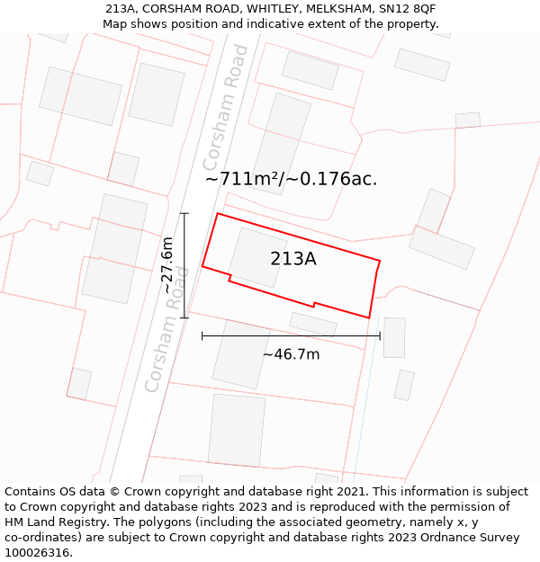 213A, CORSHAM ROAD, WHITLEY, MELKSHAM, SN12 8QF: Plot and title map