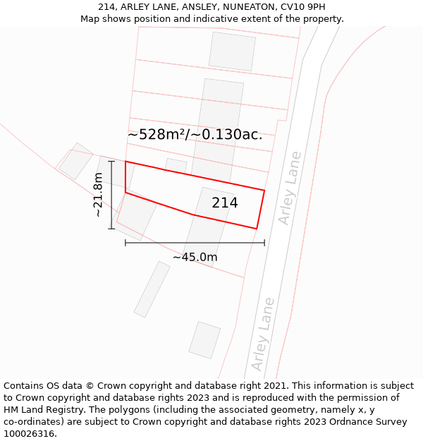 214, ARLEY LANE, ANSLEY, NUNEATON, CV10 9PH: Plot and title map