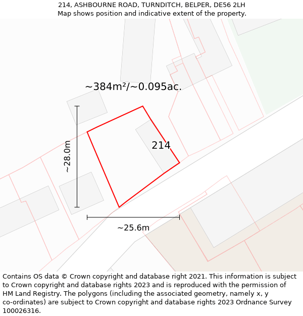 214, ASHBOURNE ROAD, TURNDITCH, BELPER, DE56 2LH: Plot and title map