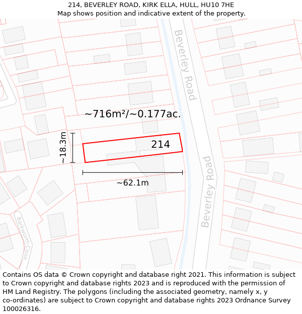 214, BEVERLEY ROAD, KIRK ELLA, HULL, HU10 7HE: Plot and title map