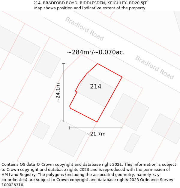 214, BRADFORD ROAD, RIDDLESDEN, KEIGHLEY, BD20 5JT: Plot and title map