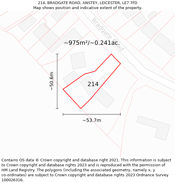 214, BRADGATE ROAD, ANSTEY, LEICESTER, LE7 7FD: Plot and title map