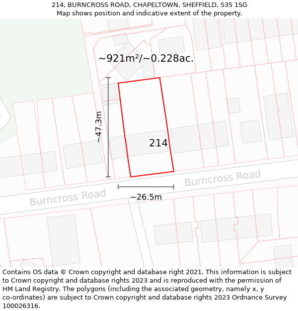 214, BURNCROSS ROAD, CHAPELTOWN, SHEFFIELD, S35 1SG: Plot and title map