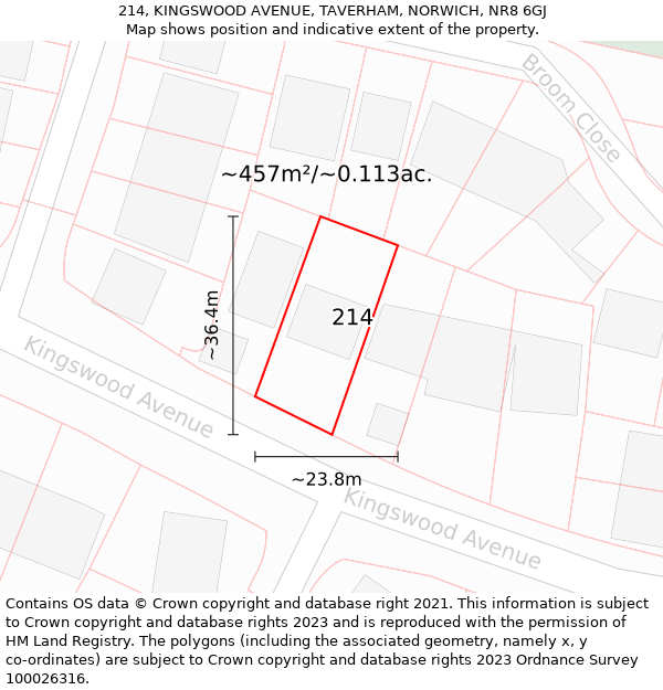 214, KINGSWOOD AVENUE, TAVERHAM, NORWICH, NR8 6GJ: Plot and title map