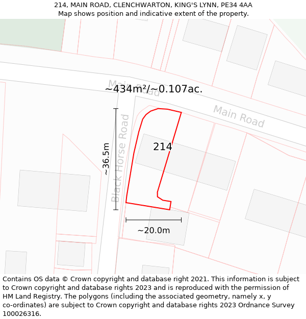 214, MAIN ROAD, CLENCHWARTON, KING'S LYNN, PE34 4AA: Plot and title map