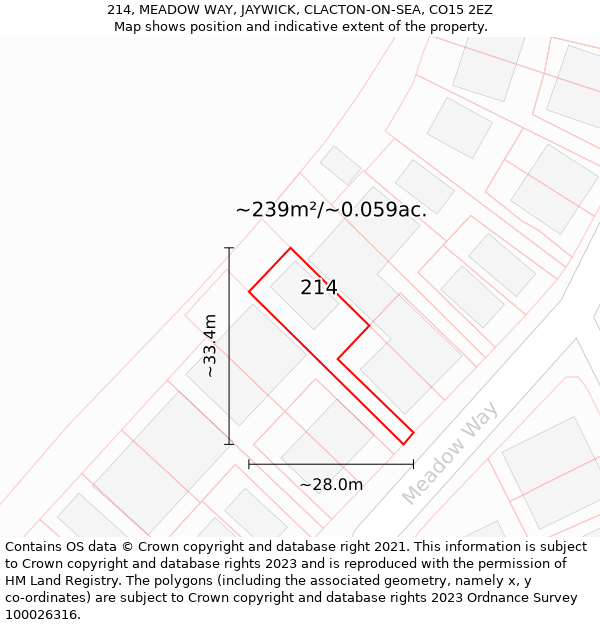 214, MEADOW WAY, JAYWICK, CLACTON-ON-SEA, CO15 2EZ: Plot and title map