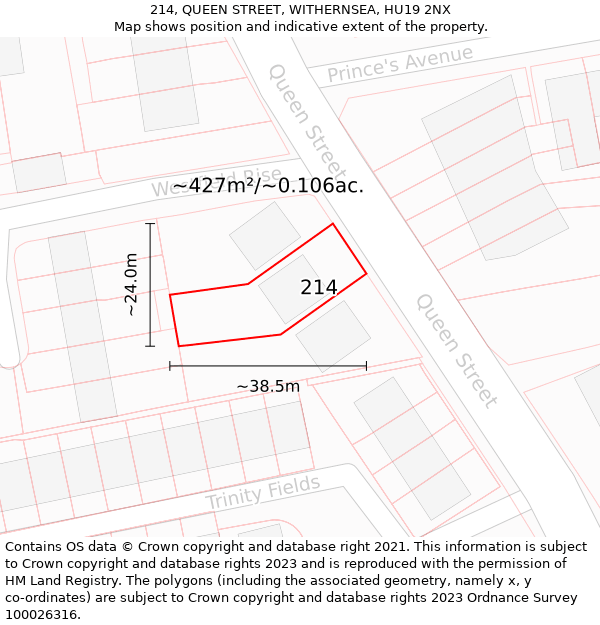 214, QUEEN STREET, WITHERNSEA, HU19 2NX: Plot and title map