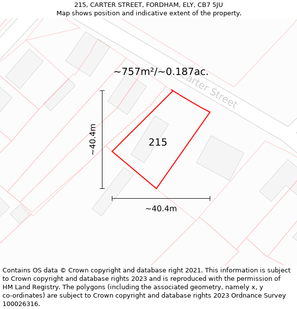 215, CARTER STREET, FORDHAM, ELY, CB7 5JU: Plot and title map