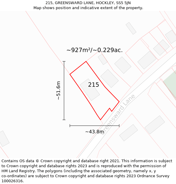 215, GREENSWARD LANE, HOCKLEY, SS5 5JN: Plot and title map