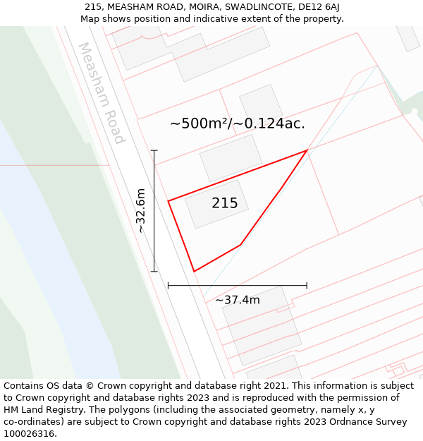 215, MEASHAM ROAD, MOIRA, SWADLINCOTE, DE12 6AJ: Plot and title map