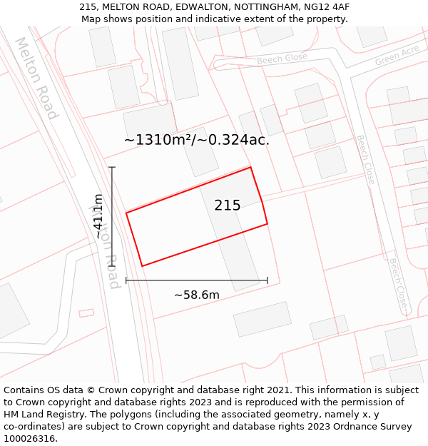 215, MELTON ROAD, EDWALTON, NOTTINGHAM, NG12 4AF: Plot and title map