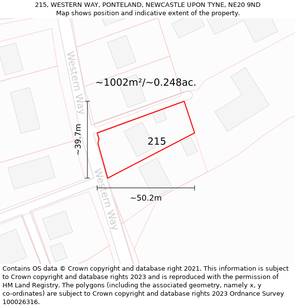 215, WESTERN WAY, PONTELAND, NEWCASTLE UPON TYNE, NE20 9ND: Plot and title map