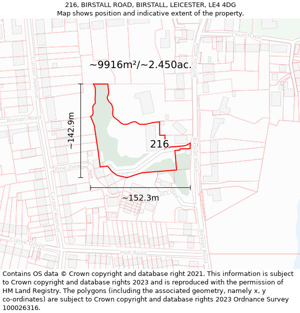 216, BIRSTALL ROAD, BIRSTALL, LEICESTER, LE4 4DG: Plot and title map