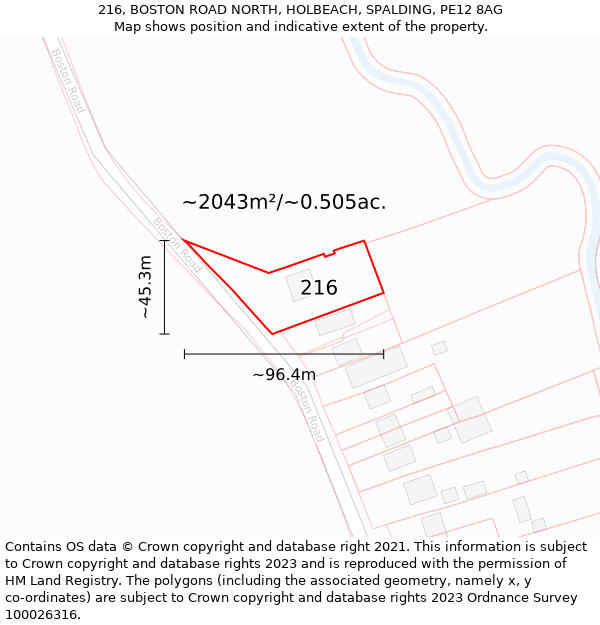 216, BOSTON ROAD NORTH, HOLBEACH, SPALDING, PE12 8AG: Plot and title map