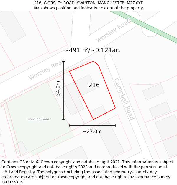 216, WORSLEY ROAD, SWINTON, MANCHESTER, M27 0YF: Plot and title map