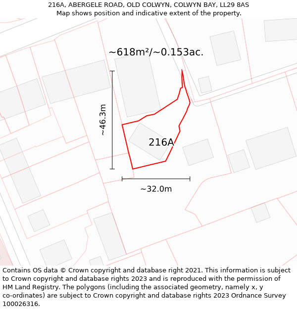 216A, ABERGELE ROAD, OLD COLWYN, COLWYN BAY, LL29 8AS: Plot and title map